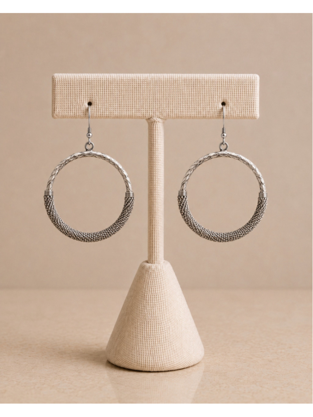 Silver Tone Textured Hoop Earrings | Boho Lightweight Circle Dangle